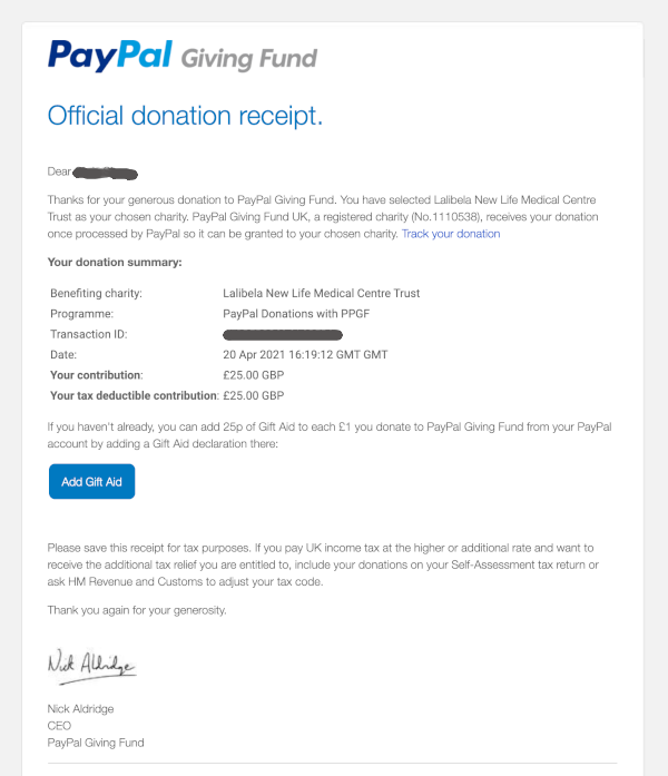 PayPal GiftAid